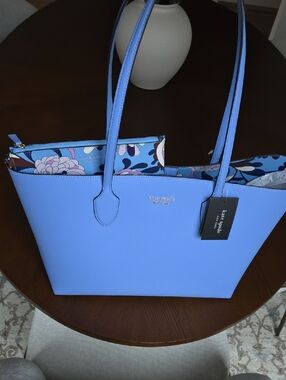 NWT kate spade Bleacker Autum Paisly Tote Bag Large W/ Floral Pouch Genie Blue